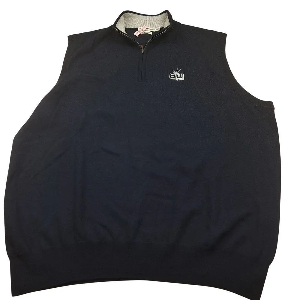 Peter Millar Navy 100% Merino Wool Quarter Zip Sweater Vest XL SU‎ Logo Golf